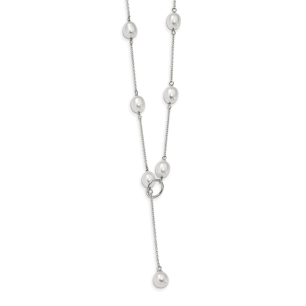 925 Sterling Silver Rhodium 7-8mm White Freshwater Cultured Pearl with 2in Extension Necklace 17 Inch 925 Sterling Silver Rhodium 7-8mm White Freshwater Cultured Pearl with 2in Extension Necklace 17 Inch